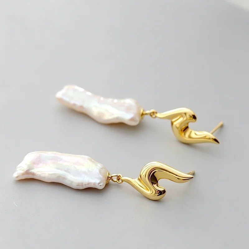 Abstract Sculptural Baroque Pearl 24K Gold Plated Drop Earrings