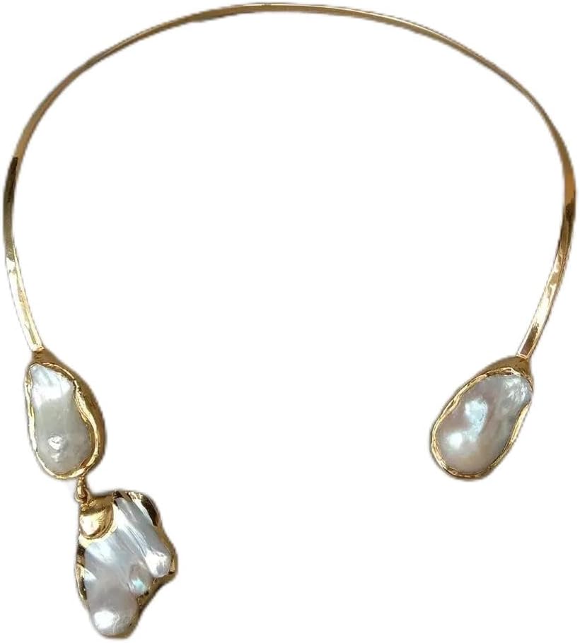 White Keshi Pearl Gold Plated Choker Necklace for Women