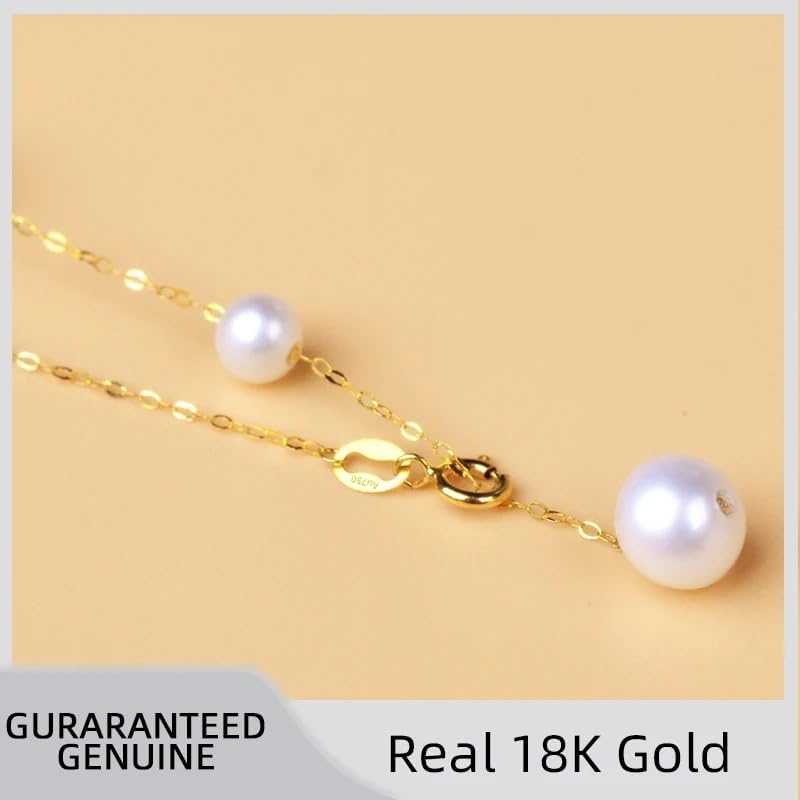 Pearl Jewelry Set for Women 18K Solid Gold Necklace and Bracelet