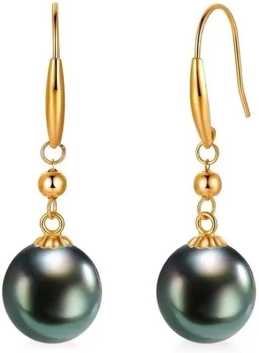 Tahitian Black Pearl10-11mm Gold Earrings