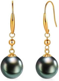 Natural Tahitian Black Pearl Gold Earrings, Dangle Drop Style