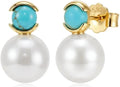 Big Pearl Ball Charm Round Turquoise 925 Sterling Silver Stud Earrings