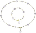 Pearl Jewelry Set for Women 18K Solid Gold Necklace and Bracelet