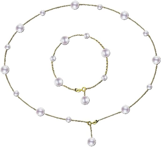 Pearl Jewelry Set for Women 18K Solid Gold Necklace and Bracelet