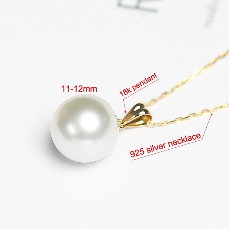 Real White Freshwater Pearl Pendant Necklace 11-12mm 18k Gold