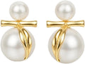Shell Pearl Duo Sphere 925 Sterling Silver Bowknot Stud Earrings