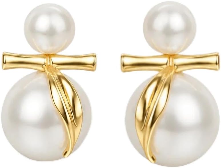 Shell Pearl Duo Sphere 925 Sterling Silver Bowknot Stud Earrings