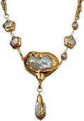 Generic Cultured White Keshi Flower Pearl Chain Necklace, Golden