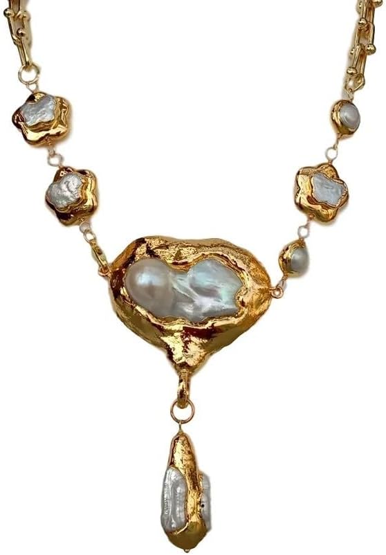 Generic Cultured White Keshi Flower Pearl Chain Necklace, Golden