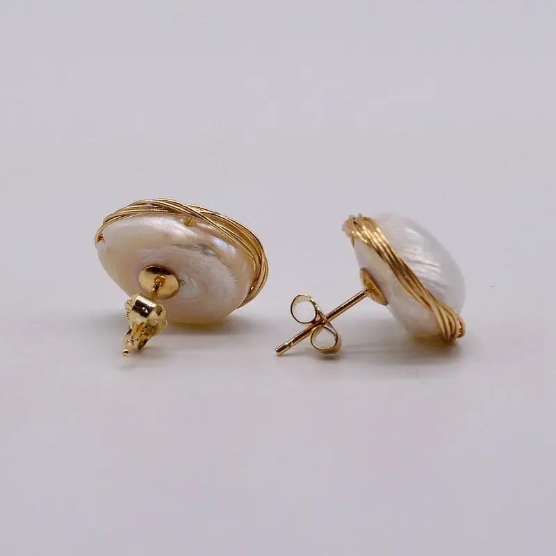 White Natural Freshwater Pearls Genuine Baroque Handmade Stud Earrings