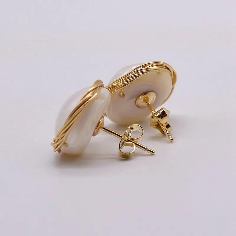 White Natural Freshwater Pearls Genuine Baroque Handmade Stud Earrings