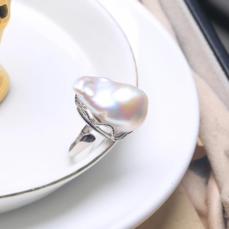 Natural Freshwater Baroque Pearl Sterling Silver Adjustable Ring