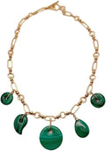 Natural Green Malachite Charm Pendant Gold Plated Chain Necklace | 30mm x 20mm x 18mm, Choker Style, for Women, Stone Pendant, Gold Plated Chain