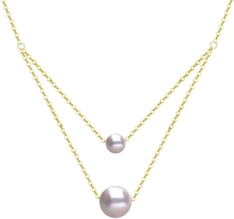 Pure 18K Gold Natural Freshwater Pearl Double Pendant Necklace
