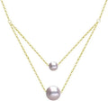 Pure 18K Gold Natural Freshwater Pearl Double Pendant Necklace