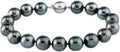 7.5" 10-9MM TAHITIAN GENUINE BLACK ROUND PEARL BRACELET 925s
