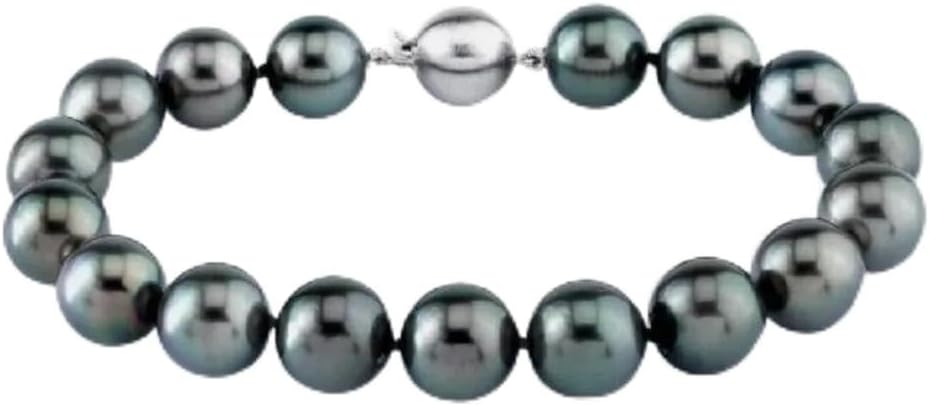 7.5" 10-9MM TAHITIAN GENUINE BLACK ROUND PEARL BRACELET 925s