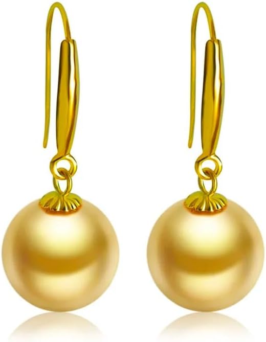 18K Gold with Natural Round South Sea Pearl Earrings