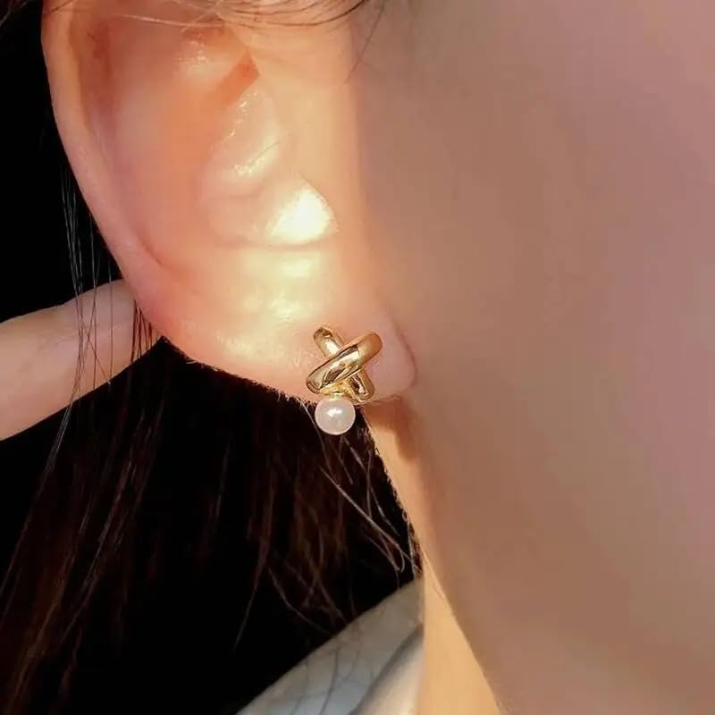 925 Sterling Silver X Cross Pearl Stud Earrings for Women