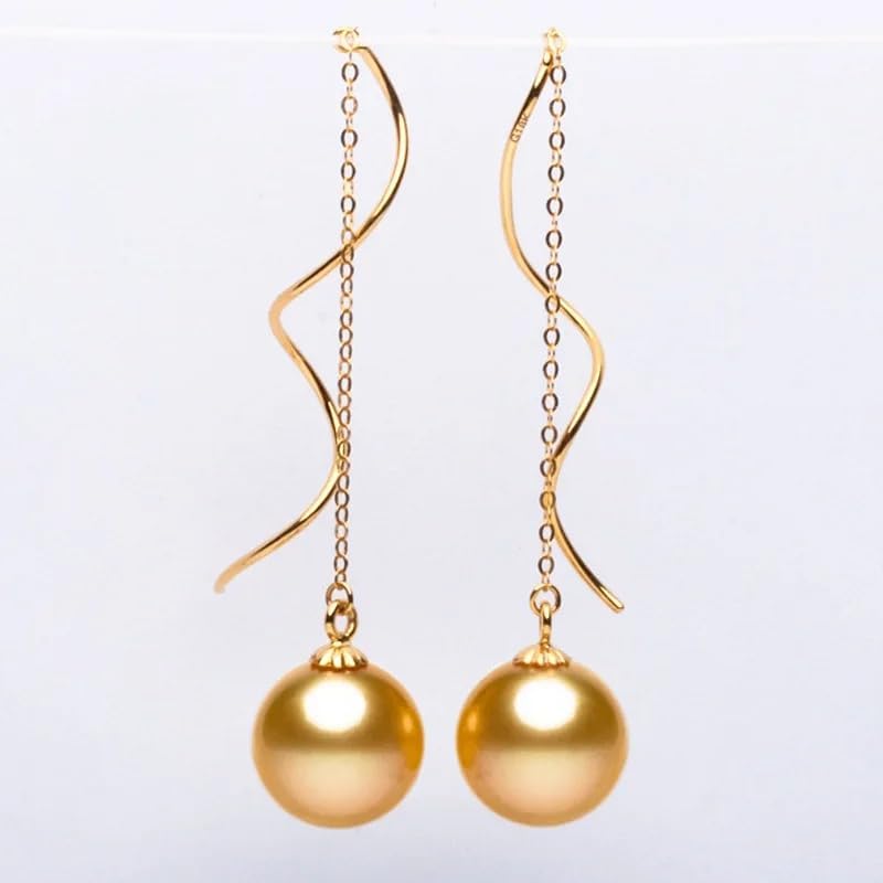 18K Gold Drop Earrings with Natural Round Southsea Pearl