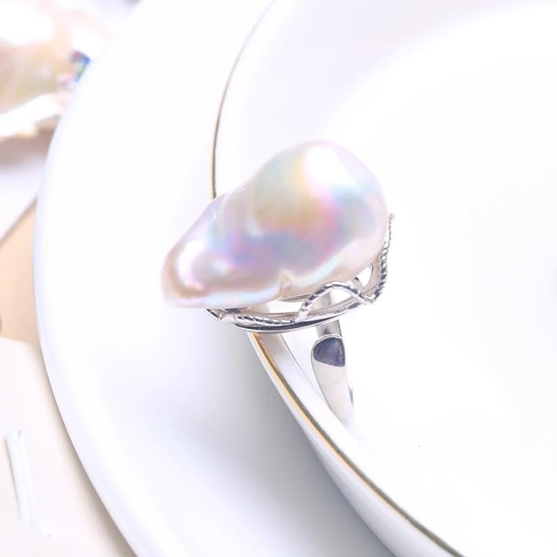 Natural Freshwater Baroque Pearl Sterling Silver Adjustable Ring