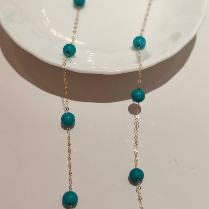 18K gold natural turquoise necklace pendant