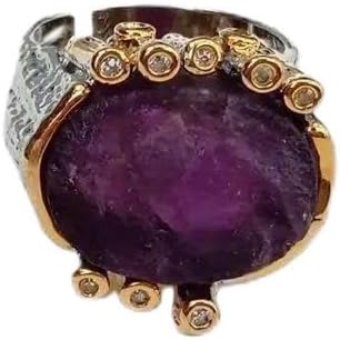 19x20mm Oval Purple Amethyst Rough Rhinestone Finger Rings | Oval Purple Amethyst Rough Rhinestone
