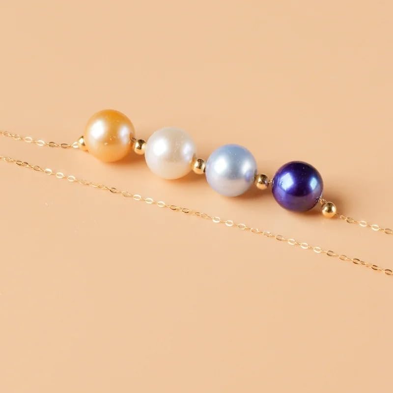 Natural Freshwater Pearl Pendant Necklace, 18K Yellow Gold Chain AU750, 7.5-8.5mm Multi-Color Pearls, Women's Wedding Jewelry