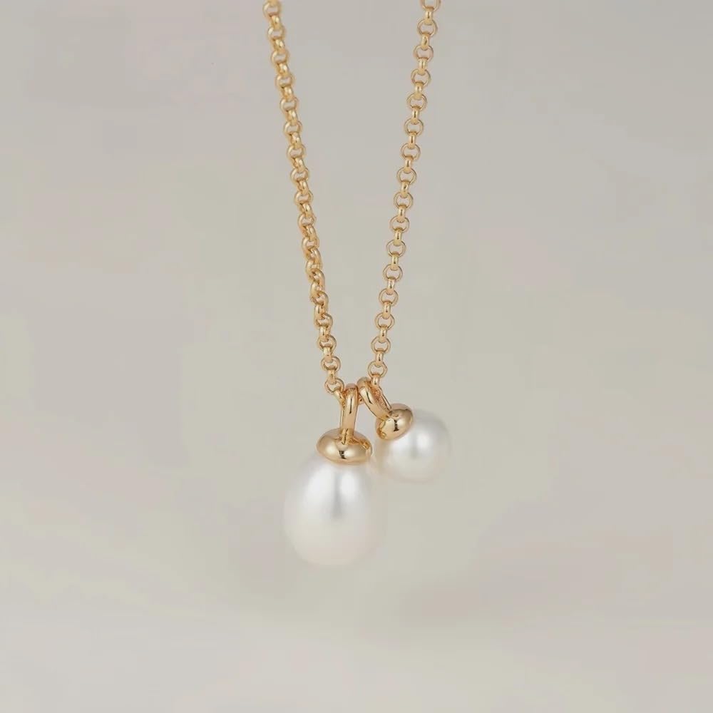 925 Sterling Silver Gold Plated White Pearl Charm Pendant Necklace