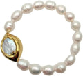 Natural White Rice Pearl Bracelet with Gold Plated Keshi Pearl Accent, Elastic