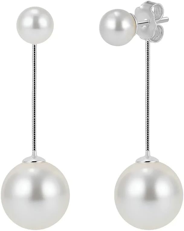 925 Sterling Silver Double Shell Pearl Platinum Plated Stud Earrings