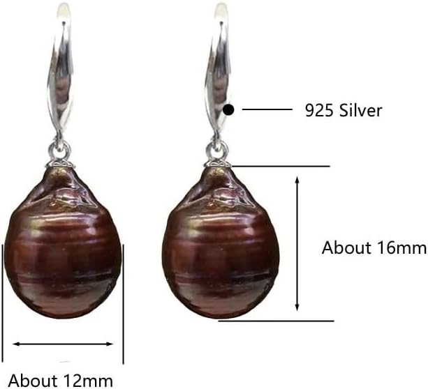 Baroque Freshwater Pearl Drop Earrings, Brown Coffee, Sterling Silver Hook, Flame Ball Shape, Special Nucleated Style