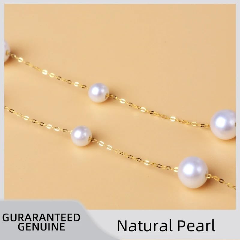 Pearl Jewelry Set for Women 18K Solid Gold Necklace and Bracelet