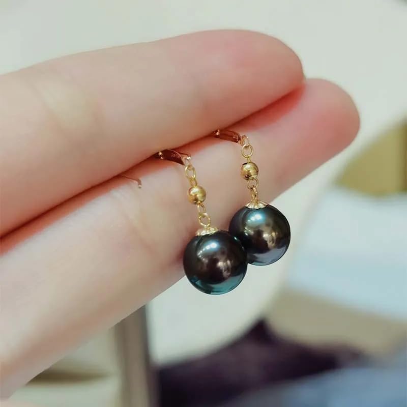 Tahitian Black Pearl10-11mm Gold Earrings