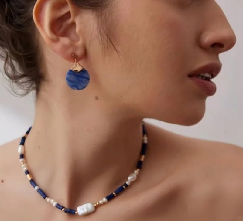 Round Blue Aventurine Stone 925 Silver Teardrop Dangle Earrings