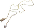 White Baroque Pearl CZ Pave Rosary Chain Long Necklace