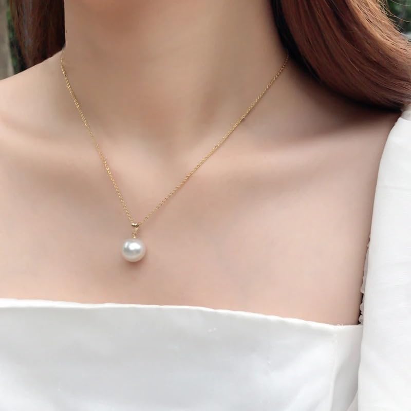 Real White Freshwater Pearl Pendant Necklace 11-12mm 18k Gold