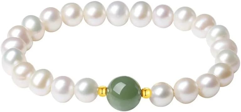 Freshwater Pearl and Hetian Jade Bracelet, Hand-Strung Beads, S925 Silver, Luxury Fashion Gift
