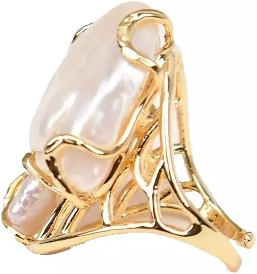 Natural Keshi Biwa Pearl Ring, Gold Plated Adjustable Band, White