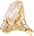 Natural Keshi Biwa Pearl Ring, Gold Plated Adjustable Band, White