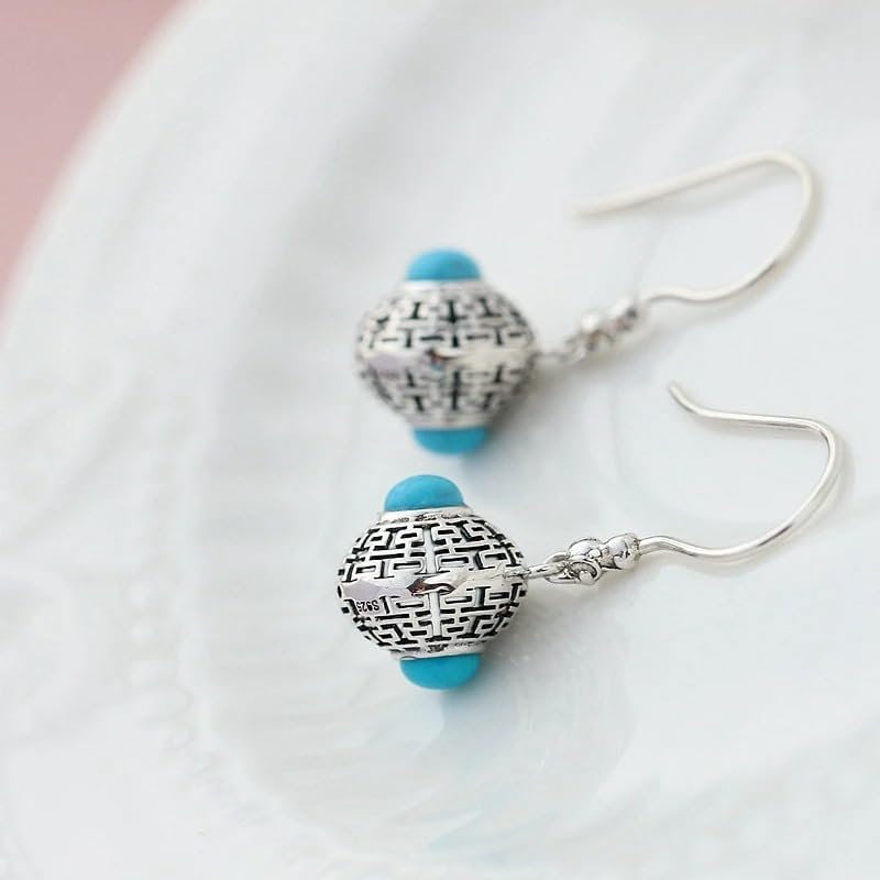 Inlaid Natural Turquoise 925 Sterling Silver Earrings