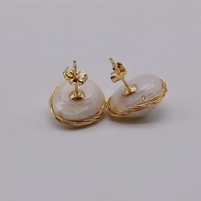 White Natural Freshwater Pearls Genuine Baroque Handmade Stud Earrings