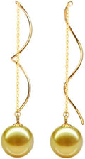 18K Gold Drop Earrings with Natural Round Southsea Pearl