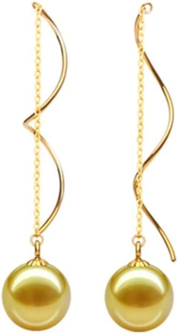 18K Gold Drop Earrings with Natural Round Southsea Pearl