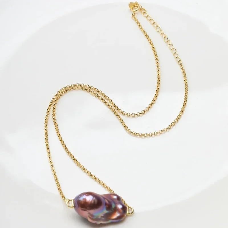 Elegant Baroque Freshwater Pearl Necklace, S925 Sterling Silver Chain, Iridescent Mirror Finish, Fashion Statement Jewelry Gift