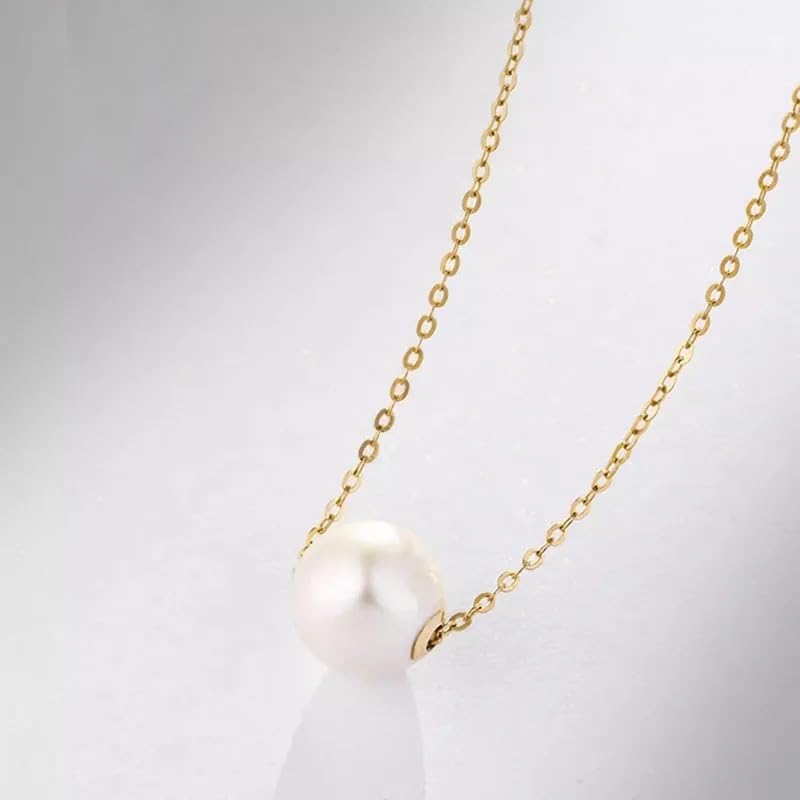Natural Freshwater Pearl Pendant Necklace, 11-12mm White Pearl, 18K Yellow Gold AU750 Chain