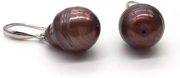 Baroque Freshwater Pearl Drop Earrings, Brown Coffee, Sterling Silver Hook, Flame Ball Shape, Special Nucleated Style