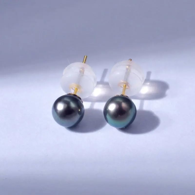18K Yellow Gold Natural Tahiti Black Pearl Earrings | Round Pearl, 4-5mm Pearl Size, Fine Jewelry
