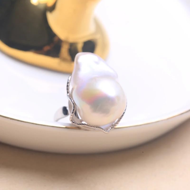 Natural Freshwater Baroque Pearl Sterling Silver Adjustable Ring