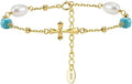 925 Silver Gold Plated Turquoise Pearl Chain Link Bracelet